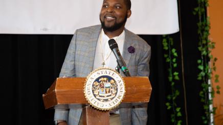 Guest speaker at podium