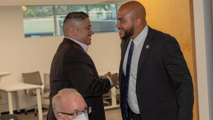 Asm. Bryan sharing a light moment with a constituent