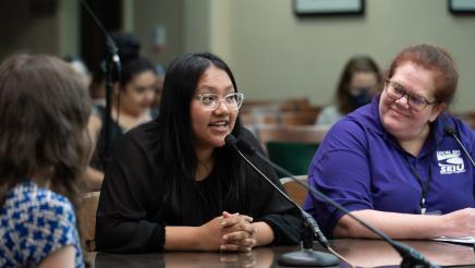 Witness providing testimony while other witnesses listen on