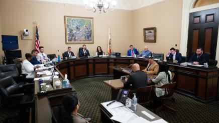 Wide view of Asm. Bryan, committee and witnesses