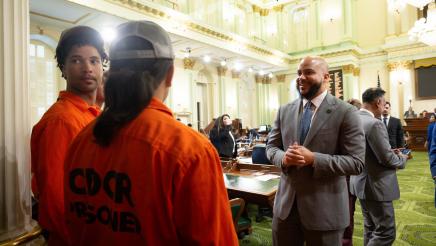 Asm. Bryan speaking with incarcerated firefighters